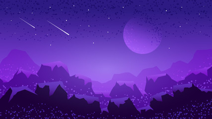 Space planet landscape silhouette template. Fantasy alien planets surface with mountains © artemkryzhnyi