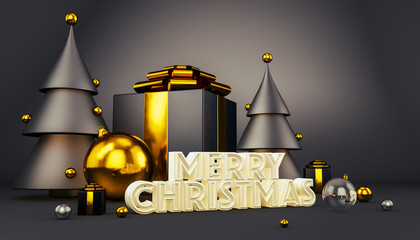 Christmas decoration with gifts in gold and black colors