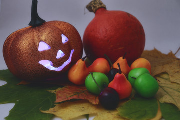A plastic orange pumpkin.