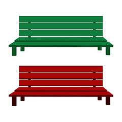 Green and Red Park Benches - Cartoon Vector Image