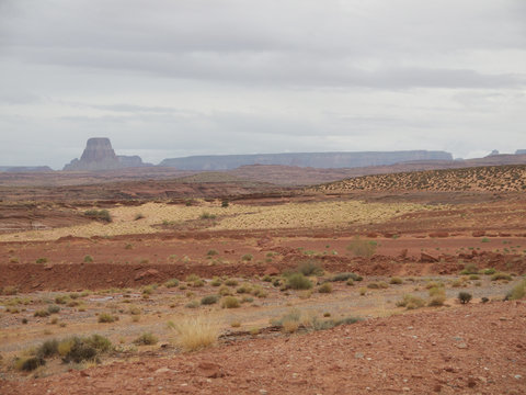 Arizona desert landscape Panoramic view, distant buttes in the desert, red rock strata, layered red rock formation