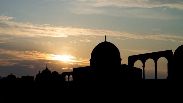 Golden Dome of the Rock in Old City of Jerusalem, Time Lapse at Sunrise, Israel