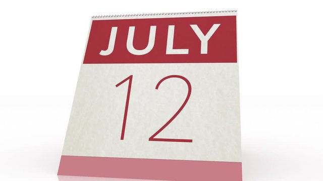 July 12 date. calendar change to July 12 animation