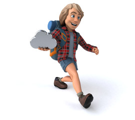 Fun backpacker cartoon guy