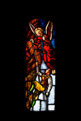 extreme sport saint on stained glass church window