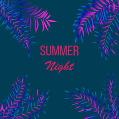 Summer night tropical design with palm leaves