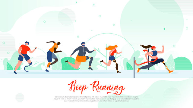 Running People with Disability Flat Vector Banner