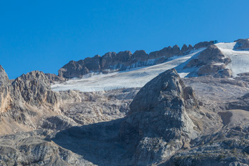 UNESCO world heritage Marmolada mountain glacier in summer