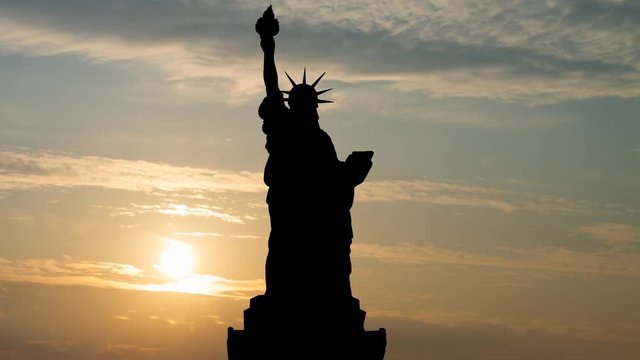 Iconic Statue of Liberty: Time Lapse at Sunrise, Manhattan,  New York City, USA