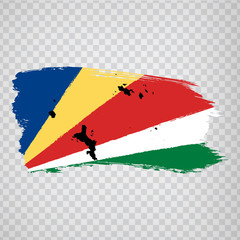 Flag Seychelles from brush strokes and Blank map Seychelles. High quality map  Seychelles and flag on transparent background for your web site design, logo, app, UI. Africa. EPS10.
