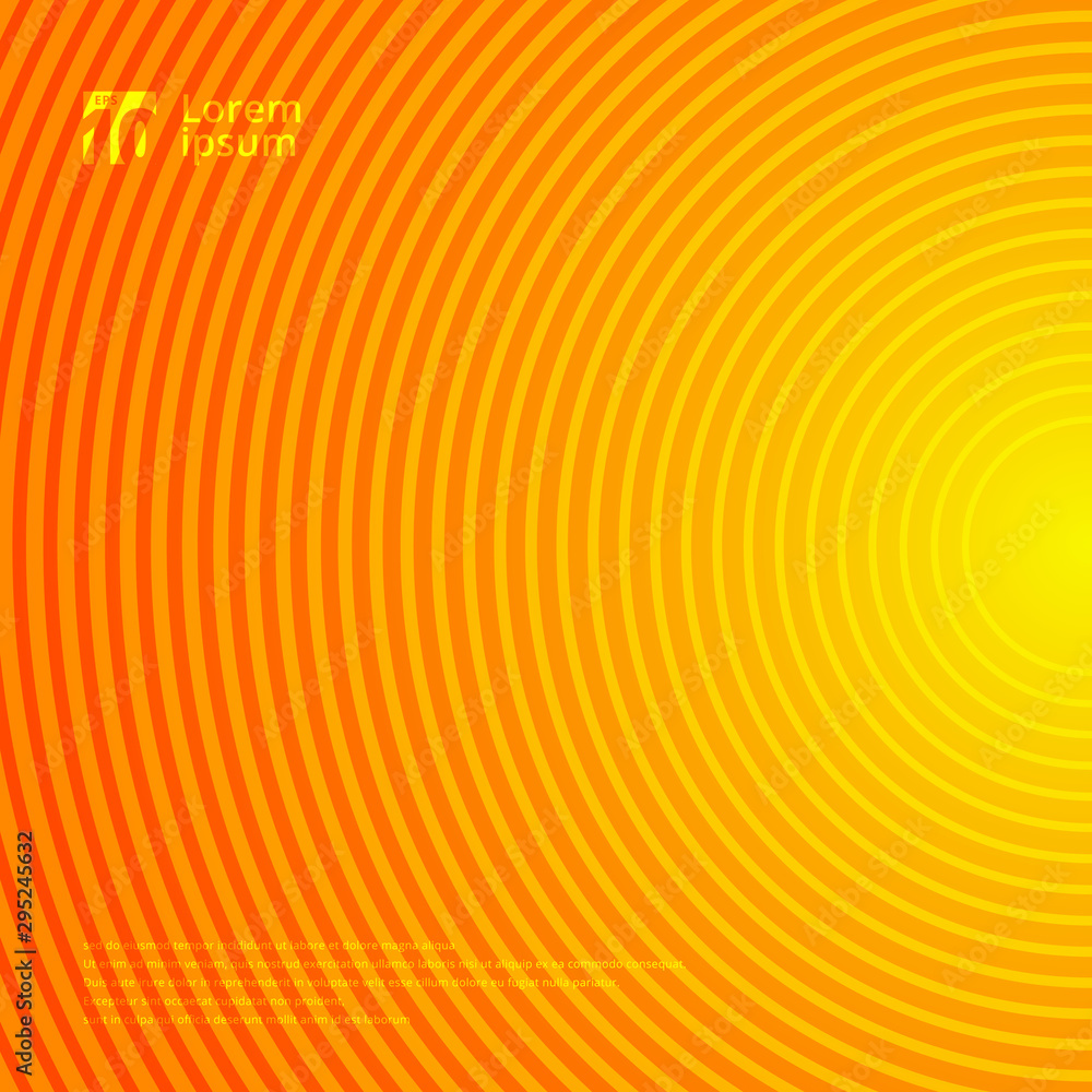 Poster beautiful radial motion circle lines pattern on orange and yellow gradient color abstract background