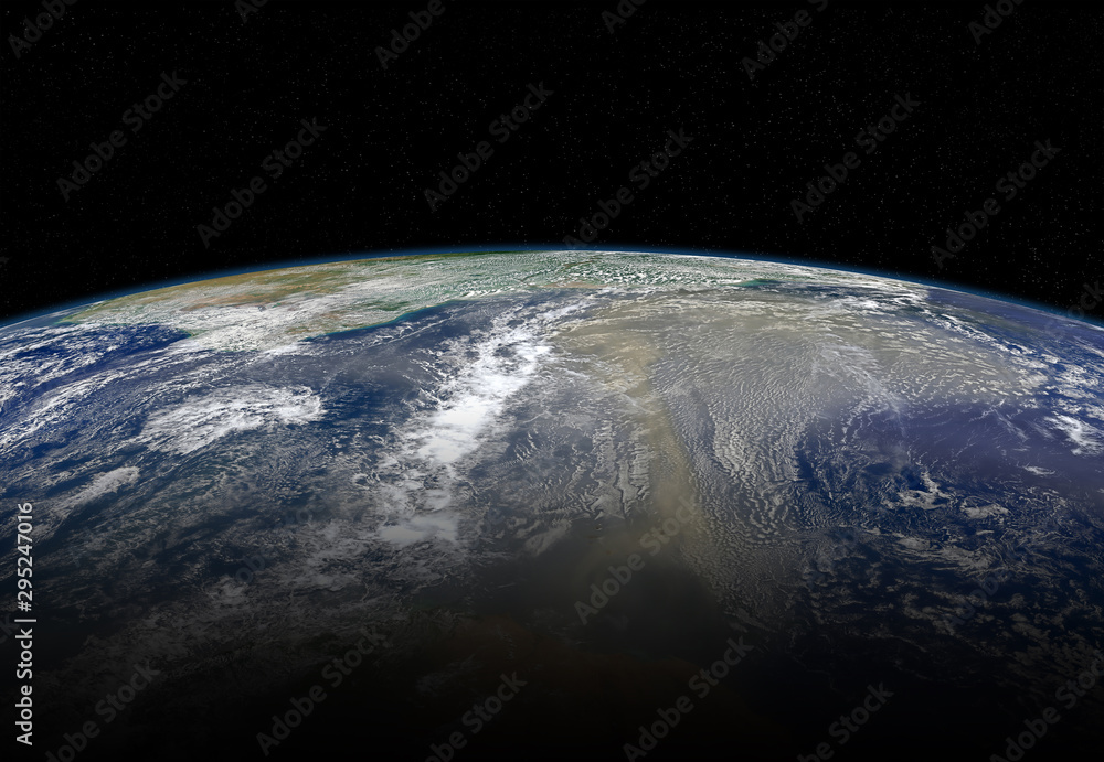 Leinwandbilder view of planet earth close up with atmosphere during a sunrise 3d rendering elements of this image f