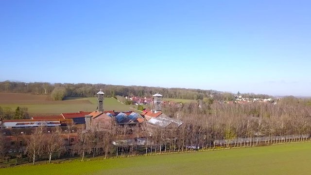 Aerial of Lewarde Mining Historical Center, old coal mining, Lewarde, Hauts-de-France, France