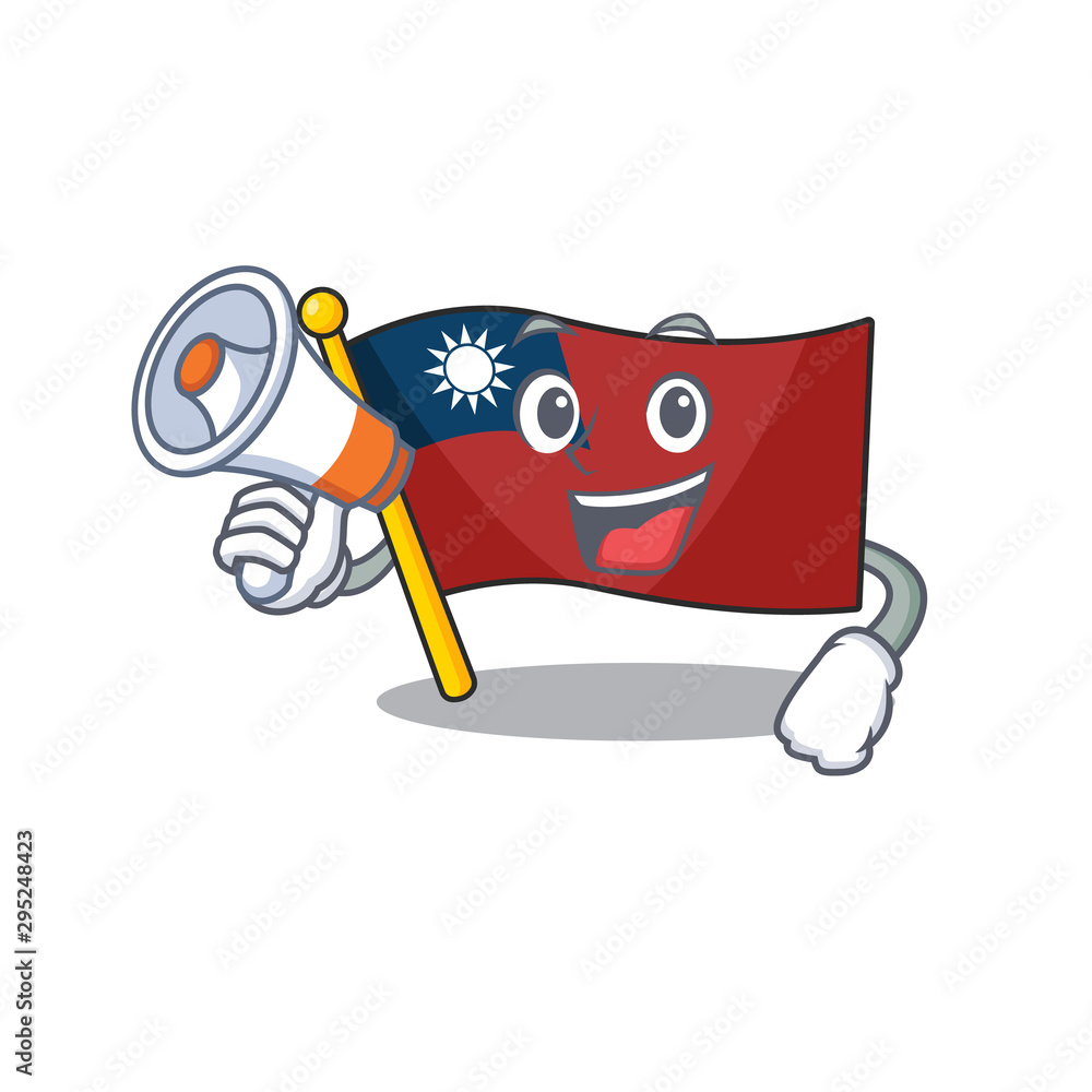 Sticker With megaphone flag taiwan character shape with mascot