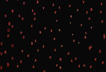 Fototapeta na wymiar Dark Red vector pattern with symbols of currency.