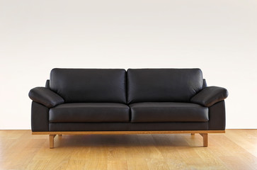 Black leather sofa.