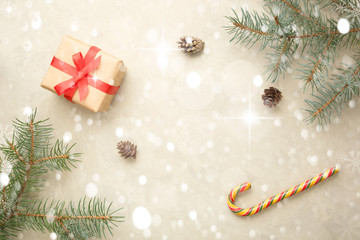 Christmas composition. Flat lay, top view, copy space