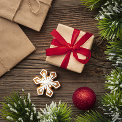 Top view christmas gift on a table