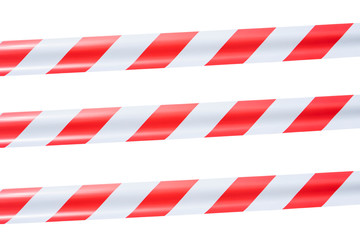 red and white warning tape isolated on white background