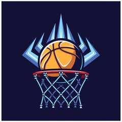 BASKET LOGO VECTOR WITH BLUE ENERGY SLAM DUNK,FOR SPORT TEAM OR TOURNAMENT BASKETBALL. 