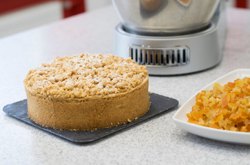 Candied pie on the kitchen table.