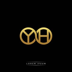 YH initial letter linked circle capital monogram logo modern template silver color version