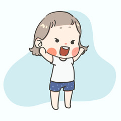 Kawaii cute girl with varieties action and feeling on white background