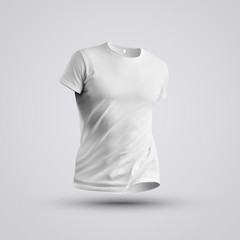  Visualization of a blank t-shirt on a body without a man with shadows on studio background.