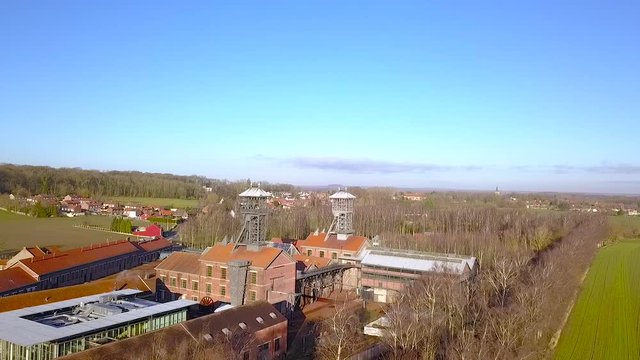 Aerial of Lewarde Mining Historical Center, old coal mining, Lewarde, Hauts-de-France, France