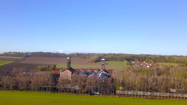 Aerial of Lewarde Mining Historical Center, old coal mining, Lewarde, Hauts-de-France, France