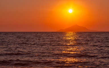 Sunset View over Mount Athos from Lemnos island - Greece