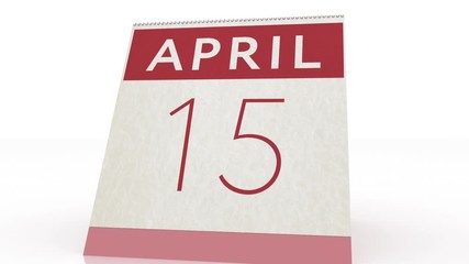 April 15 date. calendar change to April 15 animation