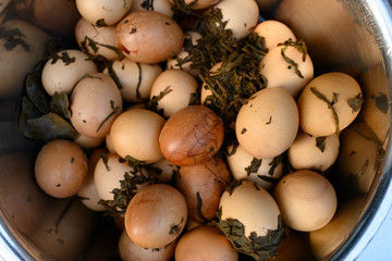 eggs stewed in tea in a pot