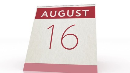 August 16 date. calendar change to August 16 animation