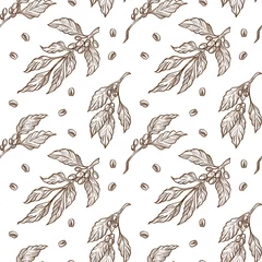 Wallpaper murals Coffee Coffee branch and beans seamless hand drawn sketch pattern