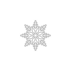grey flat snowflake icon isolated on white. New Year pictogram. Vector illustration. Christmas clip art. Web button.