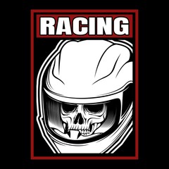 racing skull helmet hand drawing vector