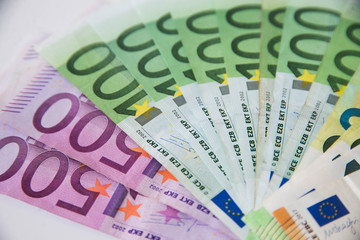 stack of euro money on white background