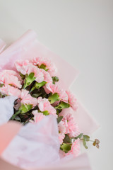 Beautiful carnation bouquet on white background
