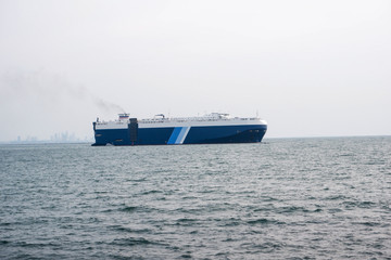 Cargo ships are traveling to import and export products.