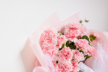 Beautiful carnation bouquet on white background