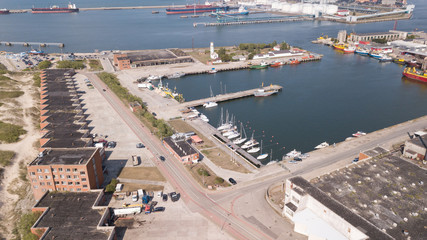 Fototapeta premium Harbor Ventspils Latvia Aerial view of countryside drone top view