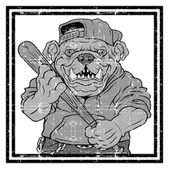 Vector illustration ferocious Bulldog baseball player hits a ball - Vector