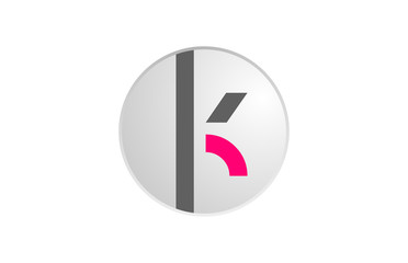 pink and grey alphabet letter k in a circle for logo icon design