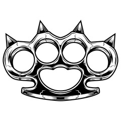 Brass knuckles black and white vector illustration. Violence and fighting