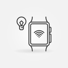 Smart Bulb connected with smartwatch via wifi vector icon in thin line style