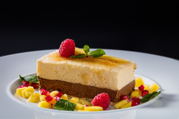 Delicious dessert with raspberry 