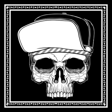 skull wearing hat hand drawing vector
