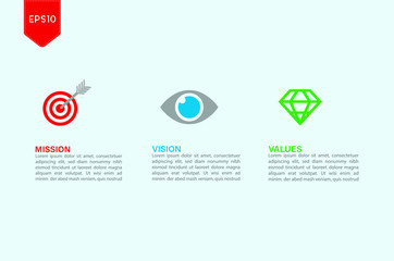 Illustration Vector: Mission. Vision. Values. Web page template. Modern infographic design concept.
