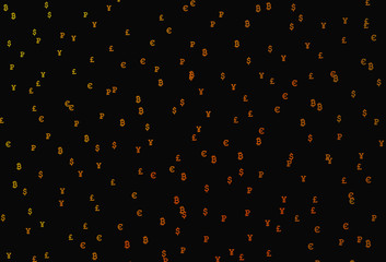 Dark Orange vector background with financial symbols.